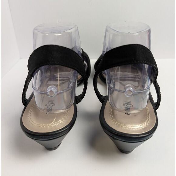 East 5th Ravena Black Sandals Silver O-ring Accent Low Wedge Heel Womens 11 - Picture 6 of 7